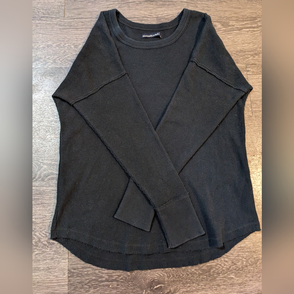 Abercrombie & Fitch Black Waffle Knit Long Sleeve Thermal Shirt XL